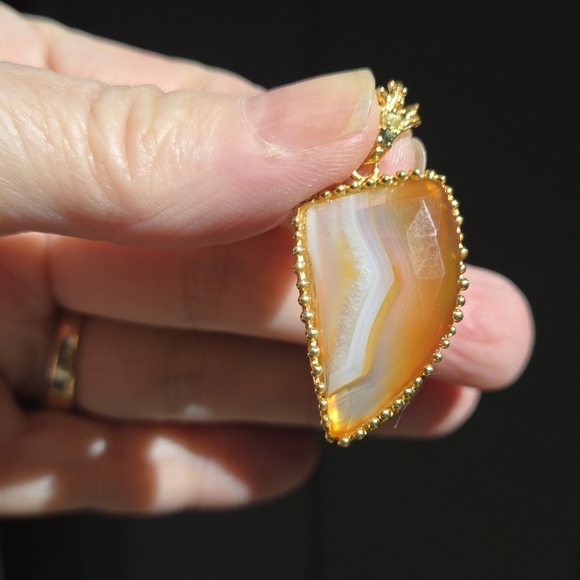 Creamsicle Agate Peridot & crime diopside sterling & gold pendant - Picture 7 of 8